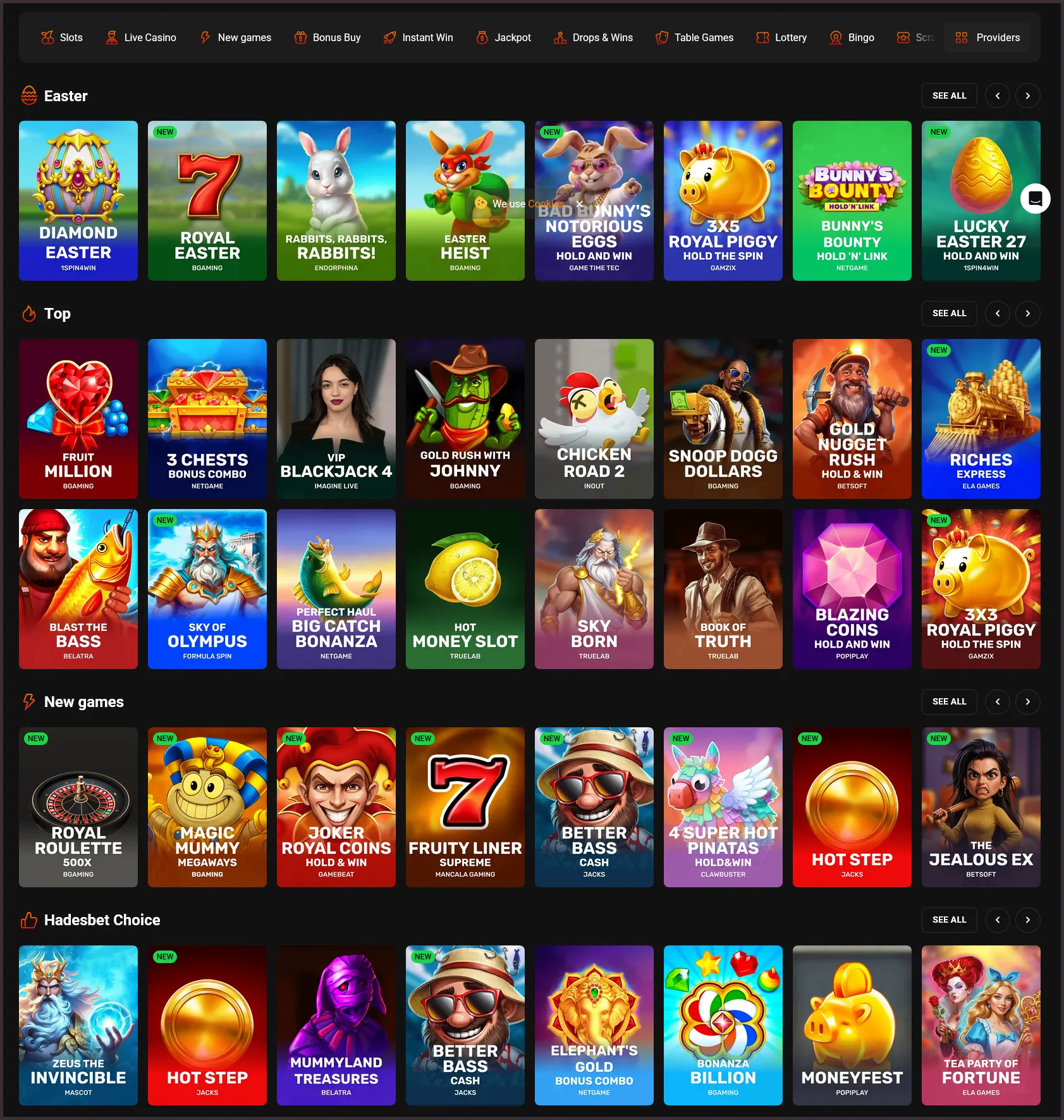 Complete collection of all slot machines at HadesBet Casino