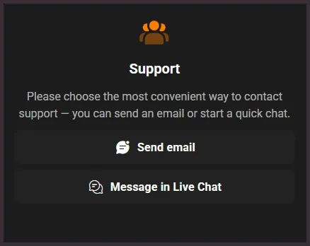 Contact options for support enquiries at HadesBet Casino