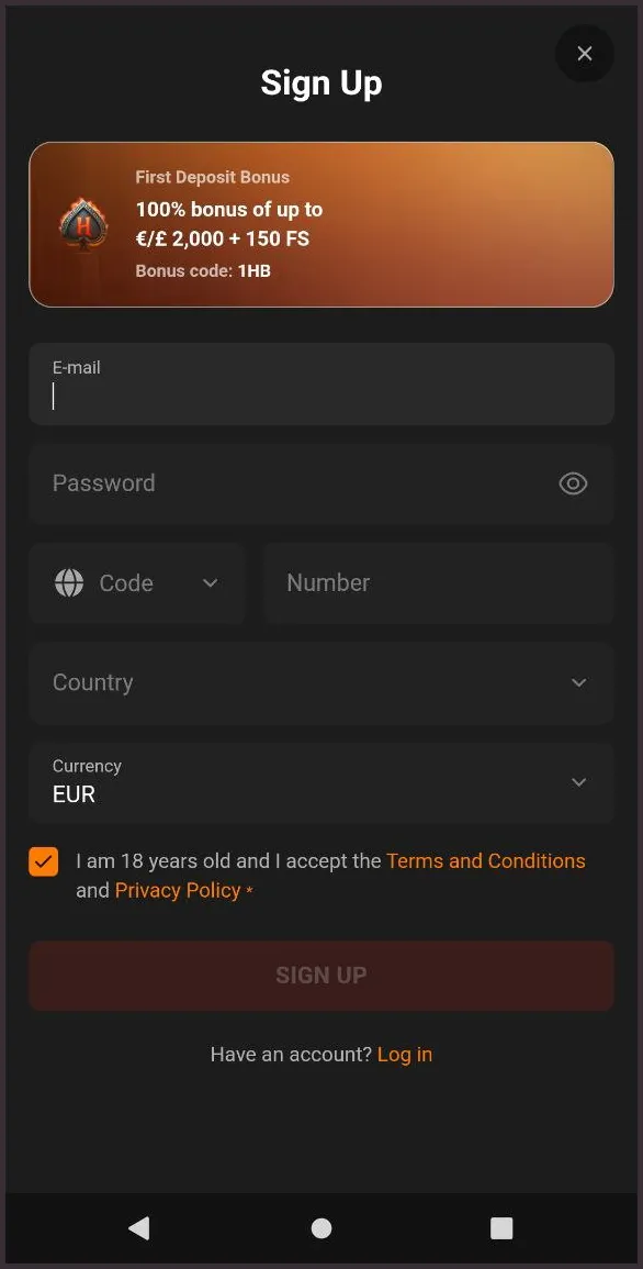 Quick registration for new players at HadesBet Casino